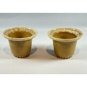 Vintage California USA Pottery 428 Yellow Drip Glaze Planters 4.25”H Set/2 VGUC